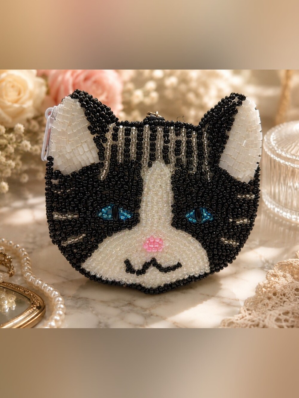 🐱💕 The Cutest Little Kitty Coin Purse | Vintage Beaded Cat | Keychain